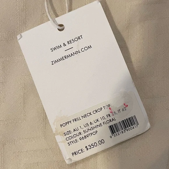 ZIMMERMAN LINEN CROP TOP SIZE AU 1 / US 6 NWT - Picture 5 of 9